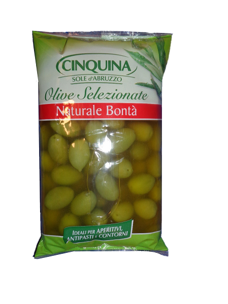Grüne Oliven, süßlich, in Salzlake, Mammuth 500g | Cinquina