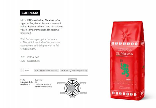 Caffe Suprema Rot ganze Bohnen 250 g/Mocambo