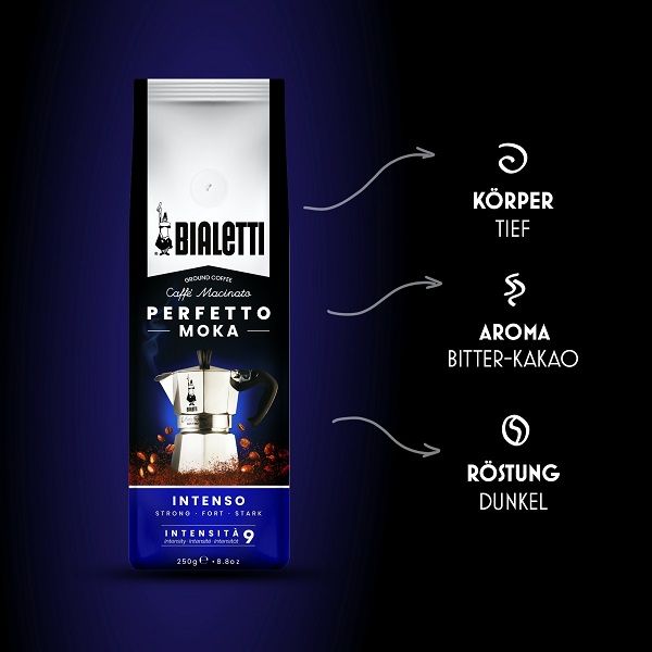 Caffé Perfetto Intenso Stark gemahlen in Beutel 250g/Bialetti