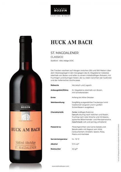 St. Magdalenerer Huck am Bach Classico Südtirol Alto Adige DOC 0,75l 13% - 2019 / Kellerei Bozen
