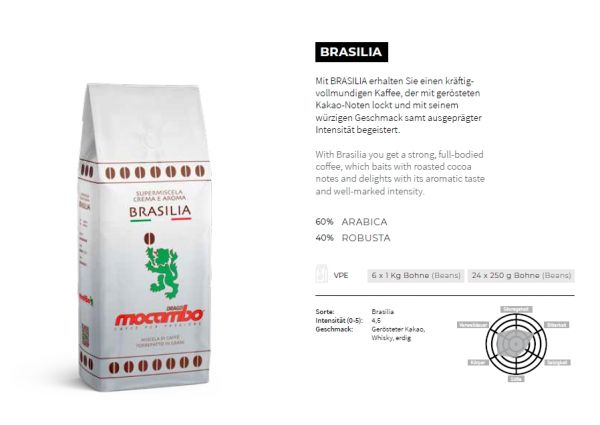 Caffe Brasilia Silber ganze Bohnen 1 Kg/Mocambo