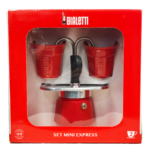 Moka Set Mini Express Rot mit 2 Tassen/Bialetti