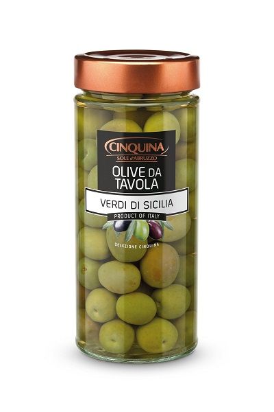 Olive da tavola, grün aus Sizilien, in Salzlake 320g/Cinquina