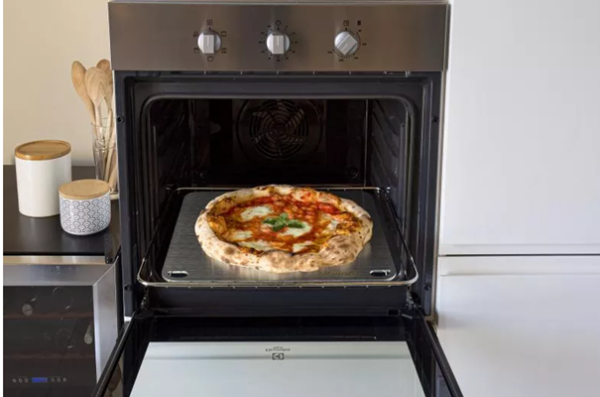 Platte zum Pizza daheim kochen, 40x35cm, Edelstahl 4mm/Gi Metal