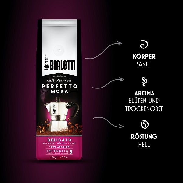 Caffé Perfetto Delicato Zart gemahlen in Beutel 250g/Bialetti